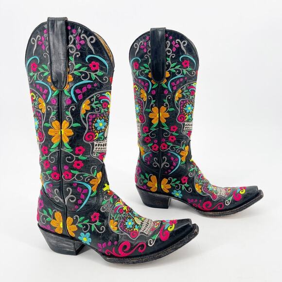 Old Gringo Black Sugar Skull Klak Embroidered Western Cowgirl Boot size 5.5 - Picture 1 of 12